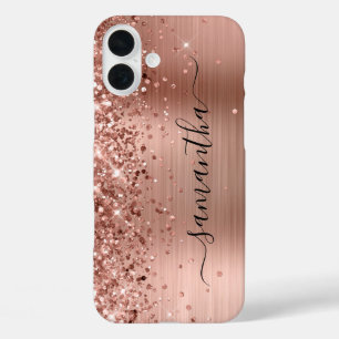 Glittery Rose Gold Metallic Girly Signature iPhone 16 Plus Case
