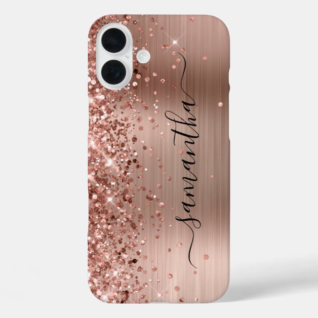 Glittery Rose Gold Metallic Girly Signature Case-Mate iPhone Case (Back)