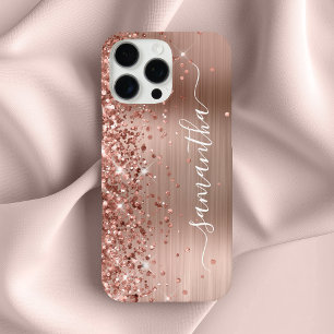 Glittery Rose Gold Metallic Girly Signature iPhone 16 Pro Max Case