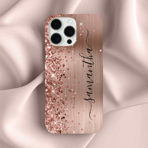 Glittery Rose Gold Metallic Girly Signature iPhone 16 Pro Max Case