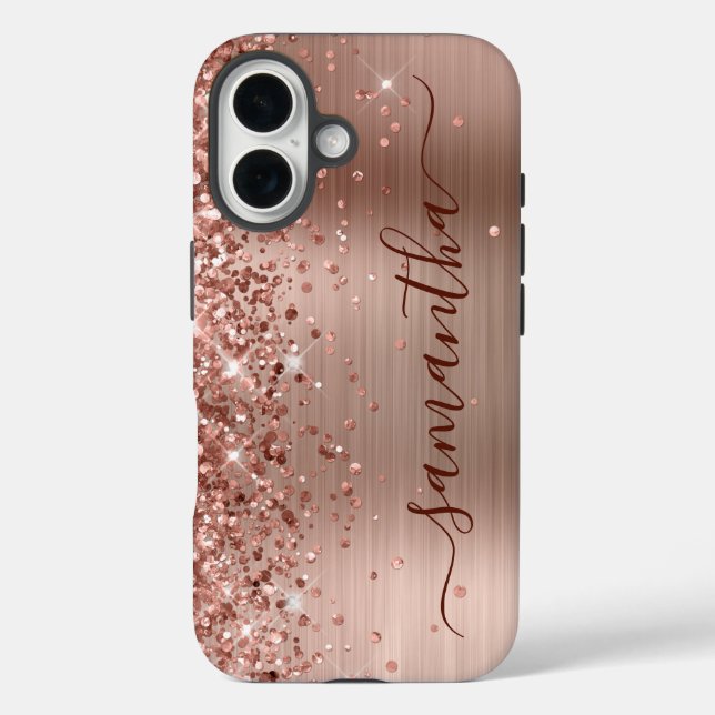 Glittery Rose Gold Metallic Girly Signature Case-Mate iPhone Case (Back)