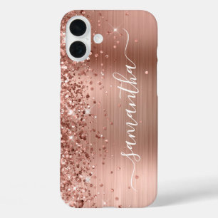 Glittery Rose Gold Metallic Girly Signature iPhone 16 Plus Case