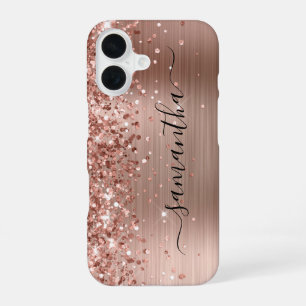 Glittery Rose Gold Metallic Girly Signature iPhone 16 Case