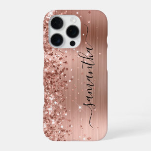 Glittery Rose Gold Metallic Girly Signature iPhone 16 Pro Case