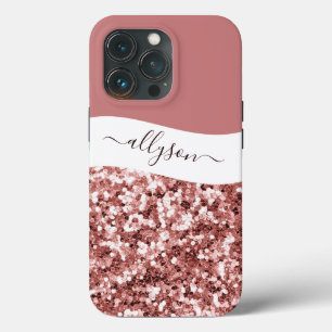 Glittery rose gold personalised Case-Mate iPhone c 13 Pro Case