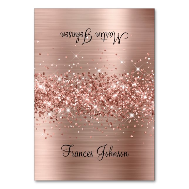 Glittery Rose Gold Two Name Place Cards (Front)