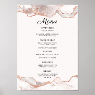 Glittery Rose Gold White Agate 2 Border Menu A4 Poster
