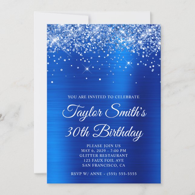 Glittery Royal Blue 30th Birthday Invitation (Front)