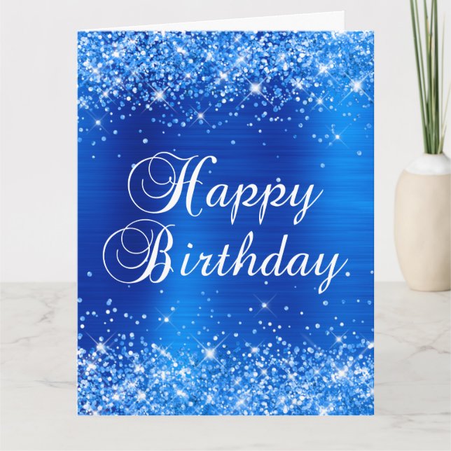 Glittery Royal Blue Big Happy Birthday Card (Front)