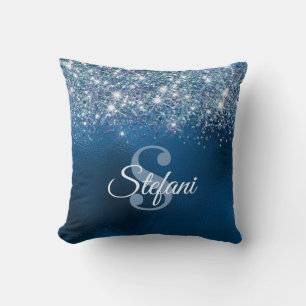Glittery Royal Blue Foil Individual Name  Cushion