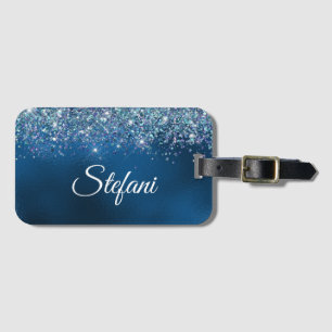 Glittery Royal Blue Foil Individual Name  Luggage Tag
