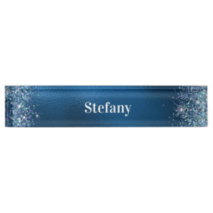 Glittery Royal Blue Foil Individual Name Nameplate