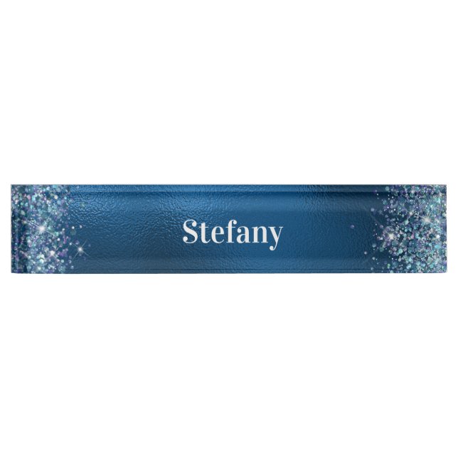 Glittery Royal Blue Foil Individual Name  Nameplate (Front)