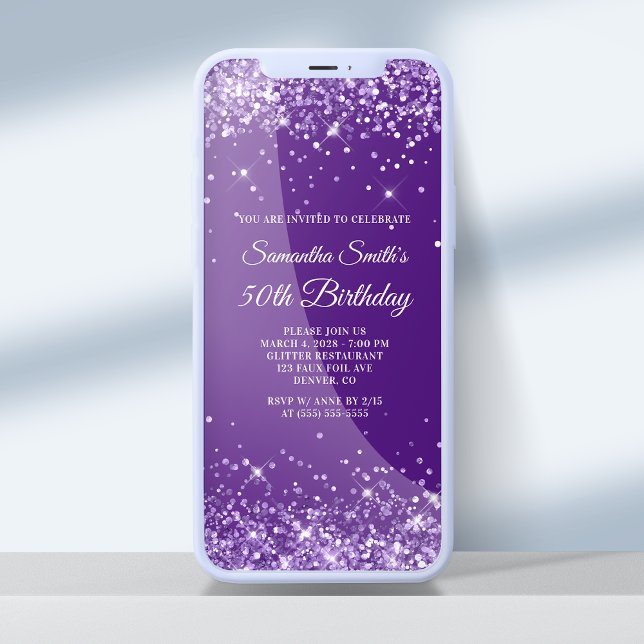 Glittery Royal Purple 50th Birthday Invitation (Creator Uploaded)
