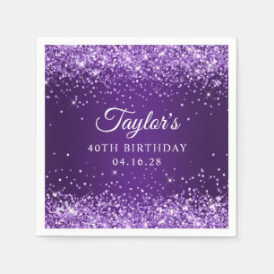 Glittery Royal Purple Ombre 40th Birthday Guest Napkin