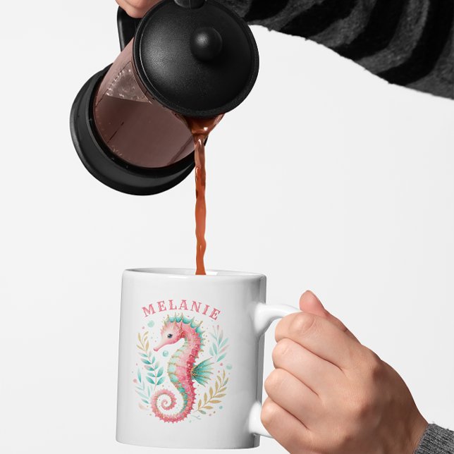 Glittery Seahorse Watercolors Monogram Coffee Mug (Creator Uploaded)