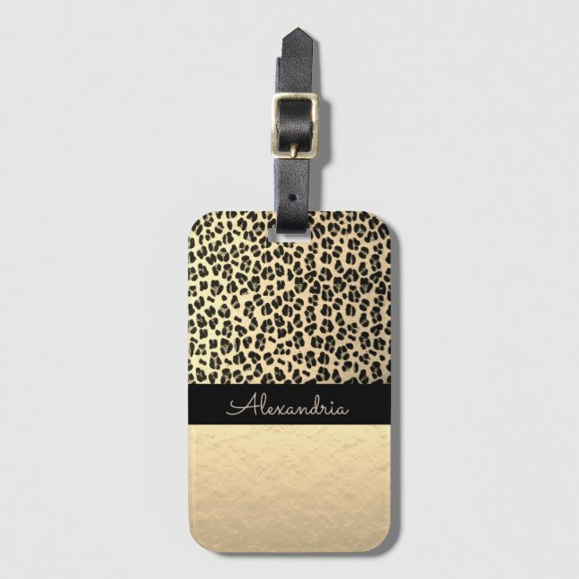 Glittery Shimmery Gold Leopard Luggage Tag (Front Vertical)