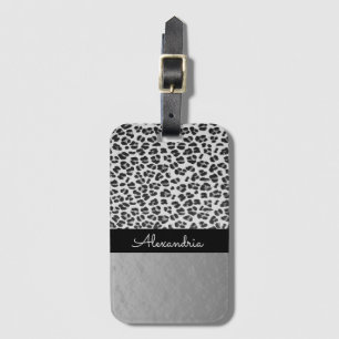 Glittery Shimmery Silver Leopard Luggage Tag