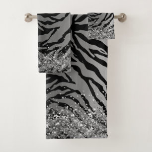 Glittery Silver Black Zebra Safari Print  Bath  Towel Set