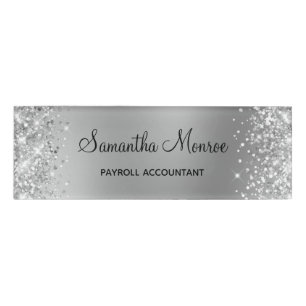 Glittery Silver Blur Name Tag