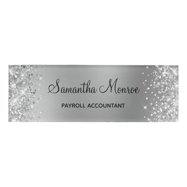 Glittery Silver Blur Name Tag (Front)