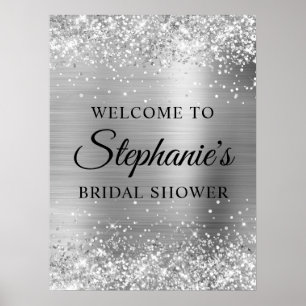Glittery Silver Faux Foil Bridal Shower Welcome Poster