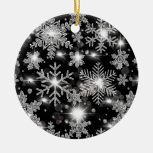 Glittery silver festive snowflake pattern ceramic tree decoration