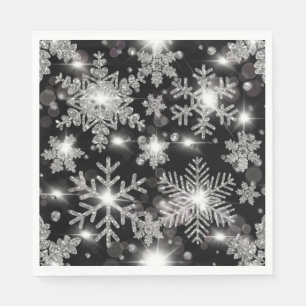 Glittery silver festive snowflake pattern napkin