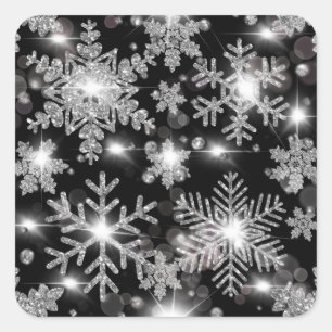 Glittery silver festive snowflake pattern  square sticker