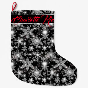 Glittery silver festive snowflakes pattern  large christmas stocking