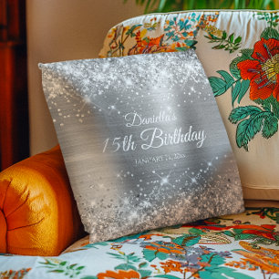 Glittery Silver Foil 15th Birthday Cushion