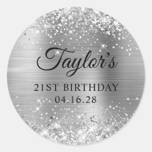 Glittery Silver Foil 21st Birthday Classic Round Sticker