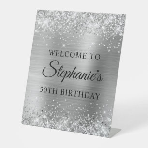 Glittery Silver Foil 50th Birthday Pedestal Sign