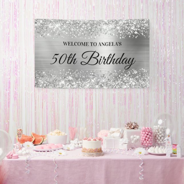 Glittery Silver Foil 50th Birthday Welcome Banner (Party)