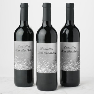 Glittery Silver Foil 50th Birthday Wine Label