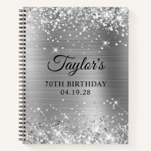 Glittery Silver Foil 70th Birthday Guest Notebook