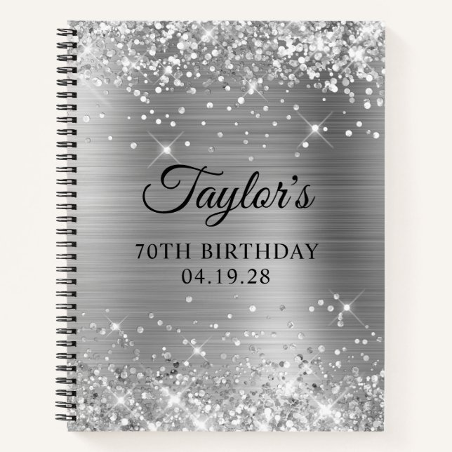 Glittery Silver Foil 70th Birthday Guest Notebook (Front)
