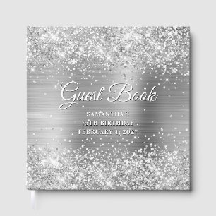 Glittery Silver Foil 75th Birthday Guest Book