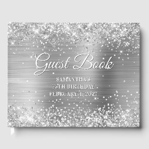 Glittery Silver Foil 75th Birthday Guest Book