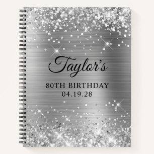 Glittery Silver Foil 80th Birthday Guest Notebook