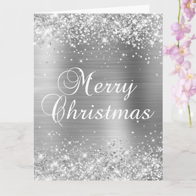 Glittery Silver Foil Big Merry Christmas Card (Orchid)