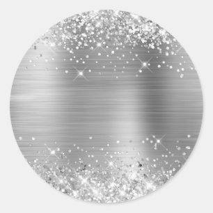 Glittery Silver Foil Blank Classic Round Sticker
