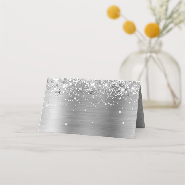 Glittery Silver Foil Blank Place Card (Front)