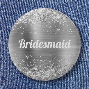 Glittery Silver Foil Bridesmaid 6 Cm Round Badge