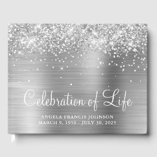 Glittery Silver Foil Celebration of Life Guest Book