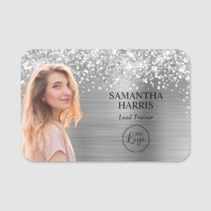 Glittery Silver Foil Cutout Photo and Logo Name Tag
