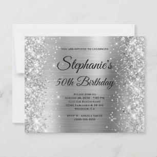 Glittery Silver Foil Fancy Monogram 50th Birthday