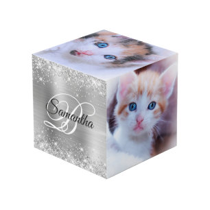 Glittery Silver Foil Fancy Monogram Cube