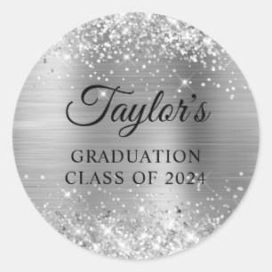 Glittery Silver Foil Graduation Classic Round Sticker