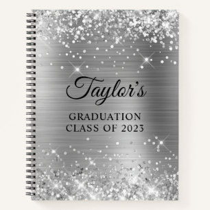 Glittery Silver Foil Graduation Guest Notebook
